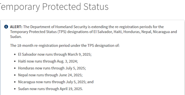 TPS: extension of re-registration under the designation of six countries, including Haiti and Salvador.